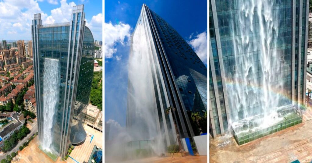 Creas una cascada de 108 metros en un rascacielos chino