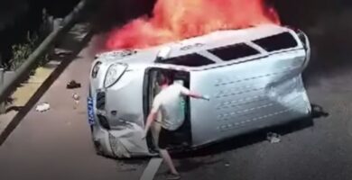 El conductor salvó la vida de tres personas en un espectacular accidente