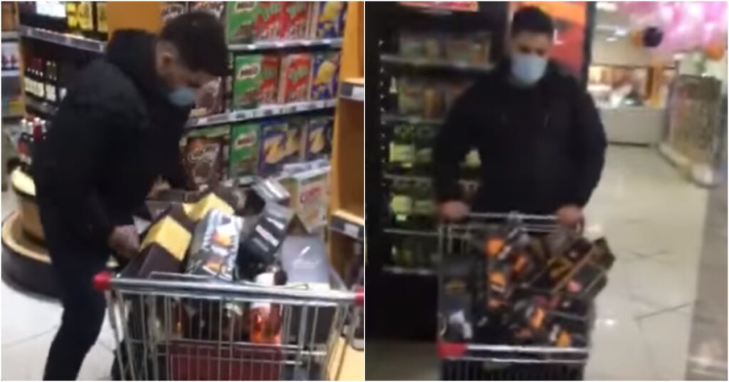 Hombre tuvo 'un minuto feliz' en un supermercado y llenó el carrito con alcohol
