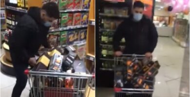 Hombre tuvo 'un minuto feliz' en un supermercado y llenó el carrito con alcohol
