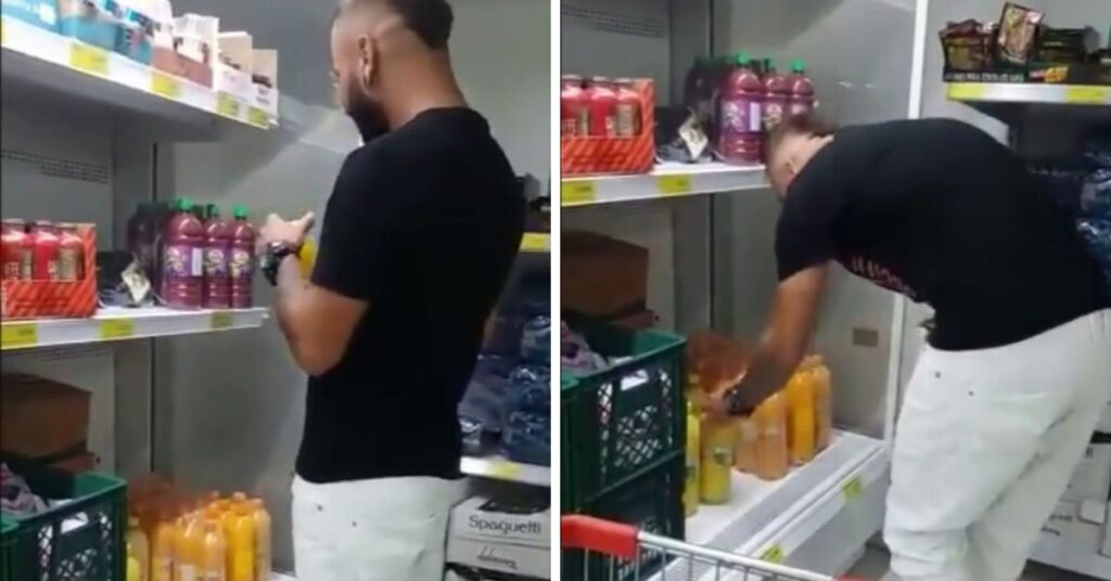 Video indignación de un hombre que prueba diferentes jugos en un D1