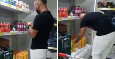 Video indignación de un hombre que prueba diferentes jugos en un D1